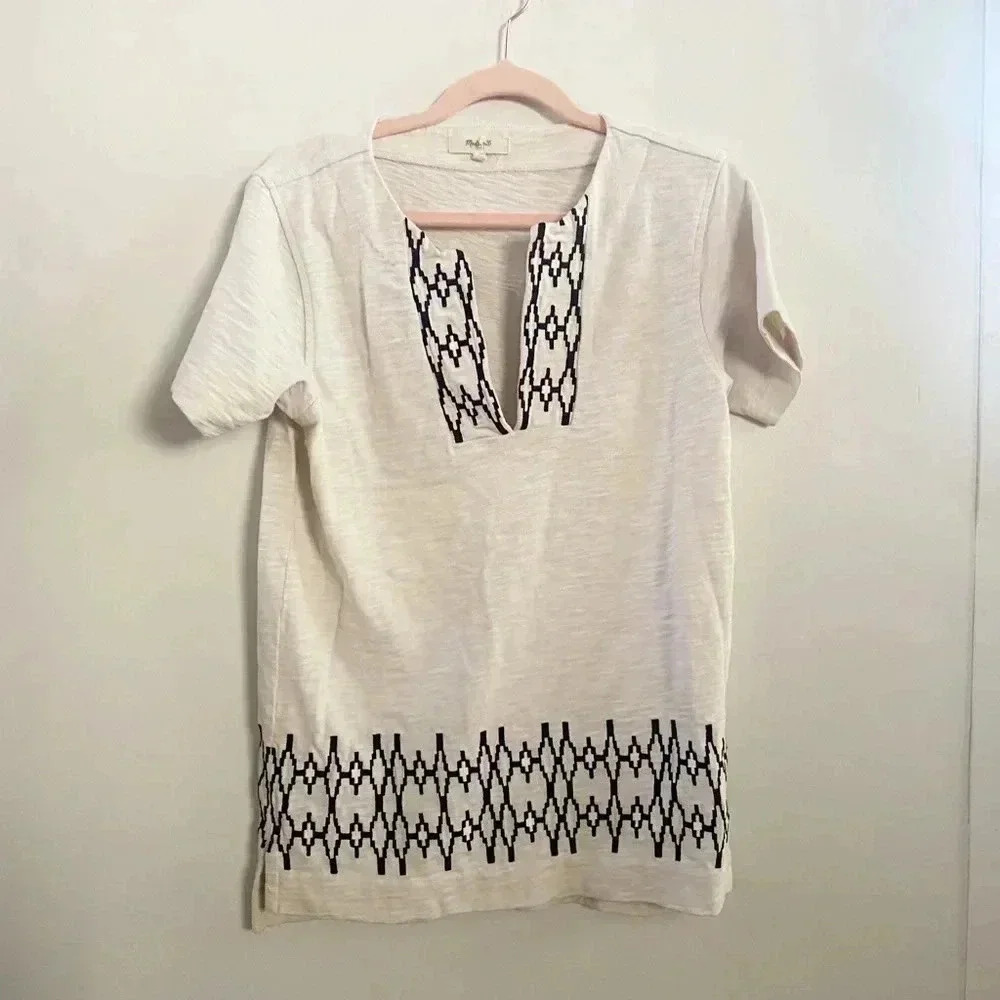 Madewell cream embroidered‎ blouse XS